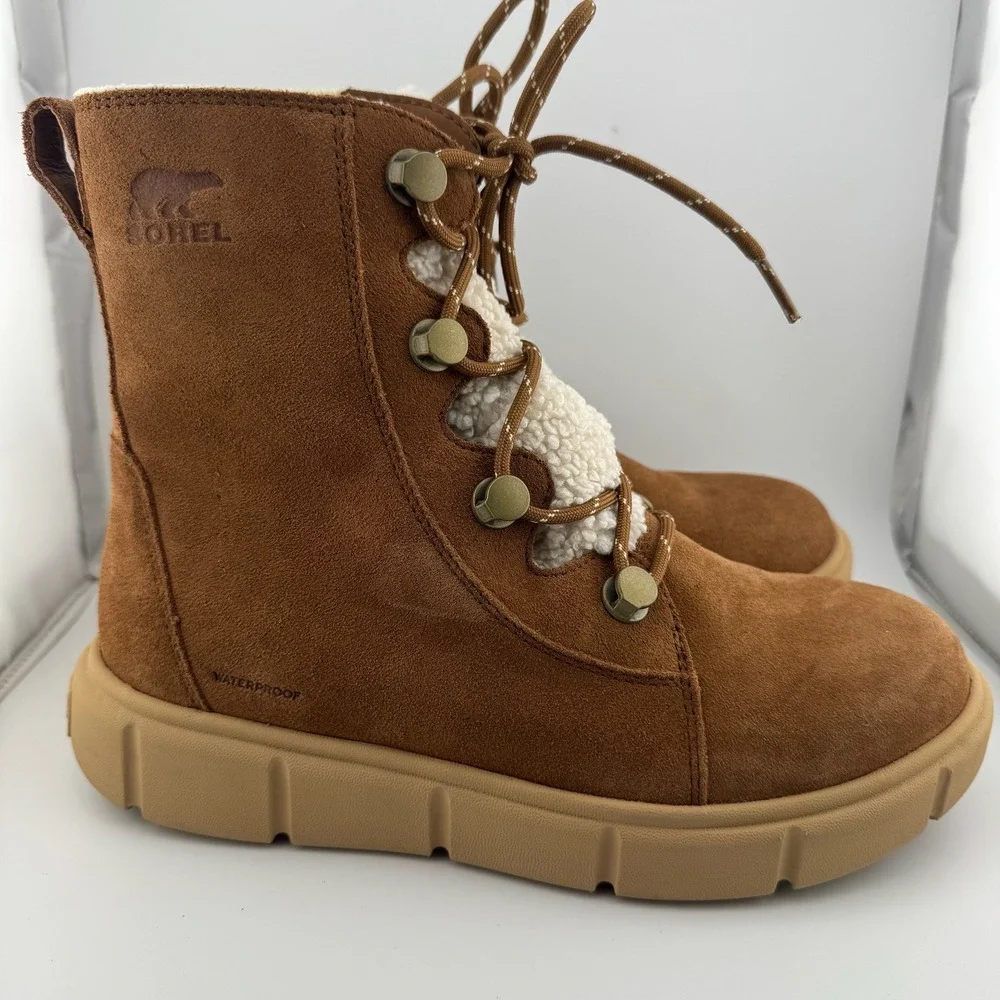 Sorel‎ Ona Rmx Glacy WP Boots 8 Brown Waterproof Suede Shearling NL5123-242